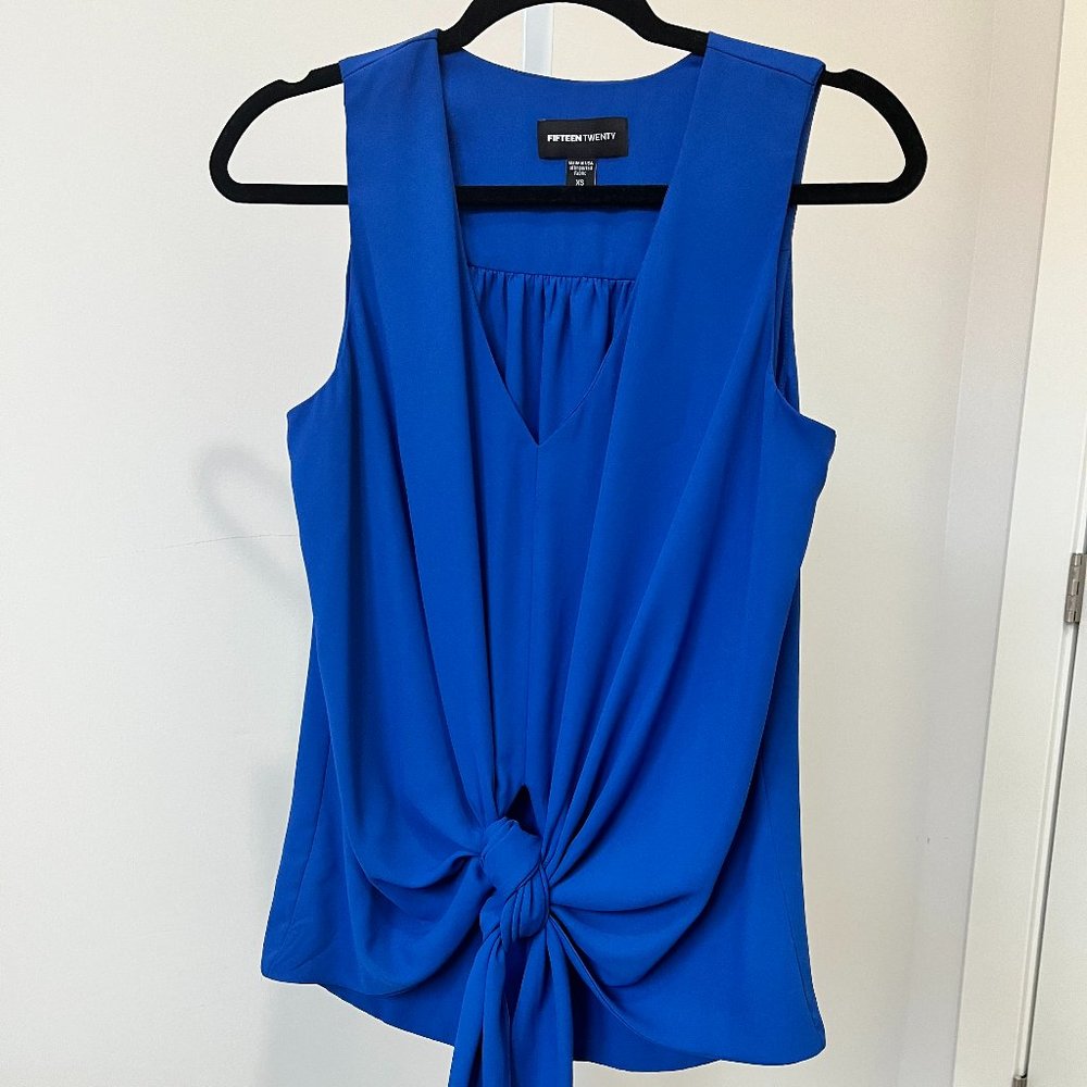 Blue Draped V-Neck Tank with Tie Waist | size XS